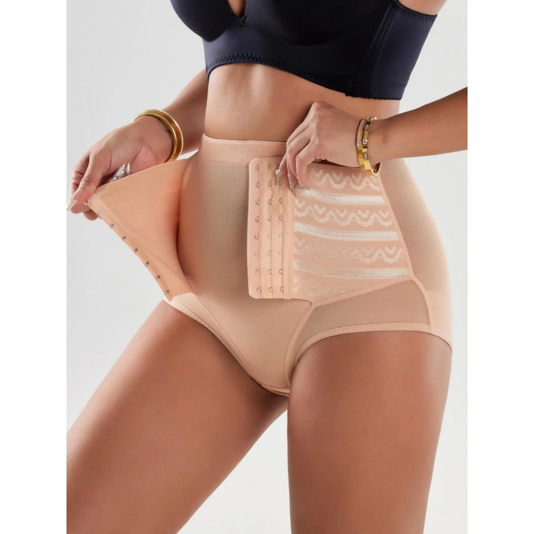 High-Waisted Seamless Shapewear for Women, Ice Silk Tummy Control Briefs for Body Contouring with Front Hook Closure, Compression, Basic, Minimalist, Lady, Sexy