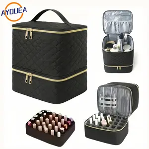 Quilted Double Layer Nail Polish Bag Perfect Valentine's Day Gift Minimalist Matte Makeup Organizer & Jewelry Box Fits Nail Lamp & Manicure Tools Lightweight Water-Resistant Travel Case Cute Cosmetic Storage Pouch for Her Girlfriend Present