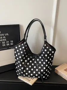 Women's Dot Colorblock Bowknot Fashion Tote Bag, Single Shoulder Bag, Large Capacity, Gift for Friends, Shopping, Dating, Commuting, Fashionable Unique Bags