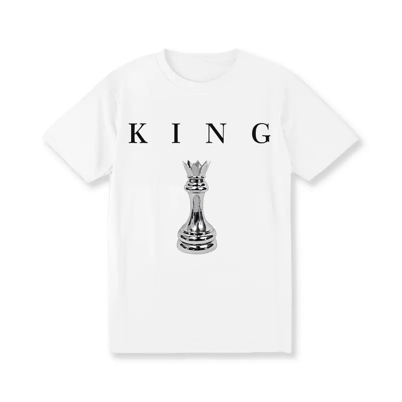 KING Men's 180GSM Cotton T-Shirt - Black Chess King Graphic Print, Casual Short Sleeve Round Neck Tee for Casual Attire