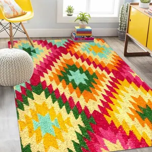Colorful Diamond Pattern Floor Mat, 1 Count Non-slip Soft Floor Carpet, Decorative Area Rug for Home Living Room Bedroom Study Room