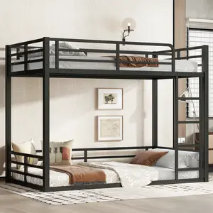 Metal Bunk Bed Twin XL over Twin XL Floor Bunk Bed Frame Heavy-Duty Noise-Reduced Design for Kids Teens Adults Black Bedroom Furniture Space-Saving Loft Bed, Bedroom Furniture for Bedroom, Guest Room, Kids Room, Teen Room, Dorm and Apartment
