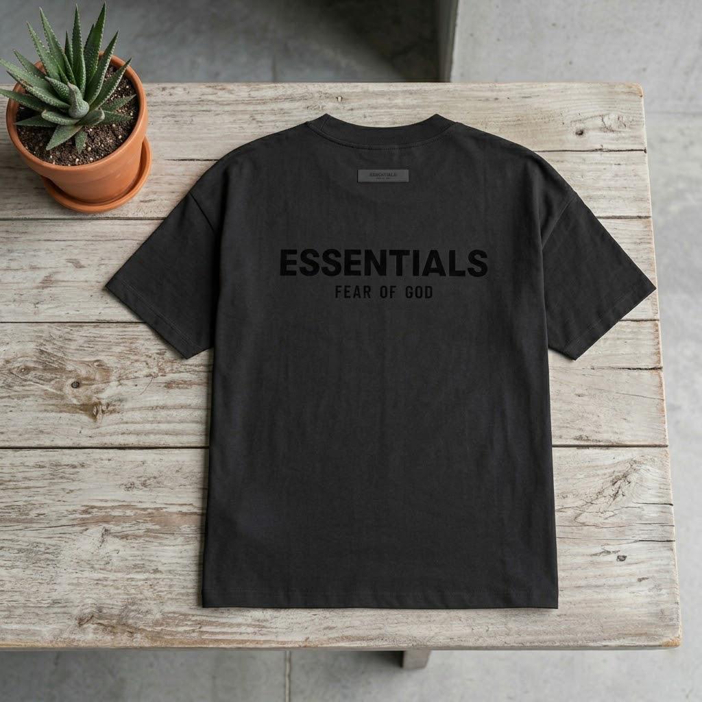 Fear of God Essentials Stretch Limo Velvet Black Tee Oversized Cotton Streetwear T-Shirt Men Women