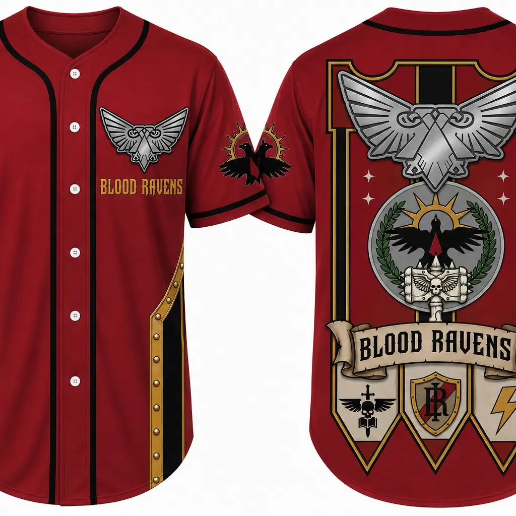 Warhammer 40K Space Marine Successor Chapter Baseball Jerseys - Choose Black Templars, Blood Ravens, Carcharodons, Lamenters & More - Epic Grimdark Button-Down Shirts for Tabletop Gamers