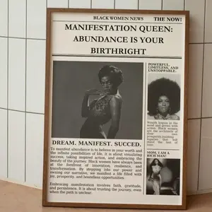 Newspaper Print Wall Art College Dorm Retro Newspaper Headline, Study Dorm Print, Decor Print, Black Girly Poster,  Trendsetting Black Women Wall Art(Note: Frame shown for display only) Decoration Artistic