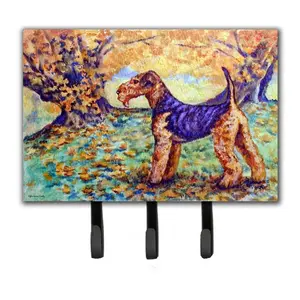 212 MAIN Autumn Airedale Terrier Leash & Key Holder - Metal Wall-Mounted Room Organizer with Hanger Hook, Home Decor