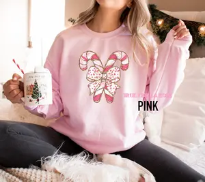 PINK candy cane with bow sweatshirt Not real glitter