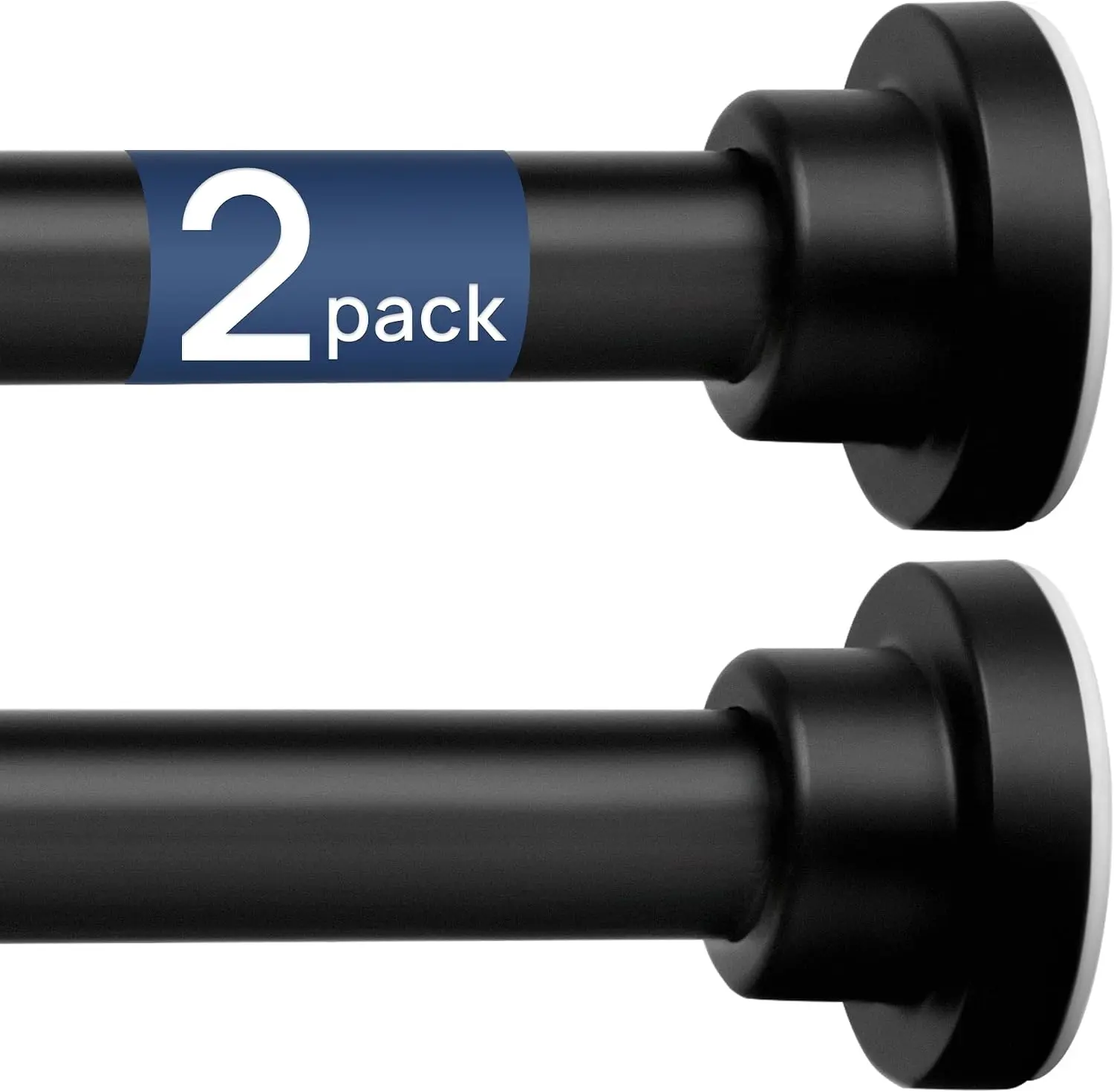 2 Pack Tension Curtain Rod, 32-66" Adjustable, Stable, Black | Secure Hold with Strong Spring & Non-Slip Ends, No-Drill, No Tools, Sag-Resistant, Waterproof, Fits Windows, Showers & Closet