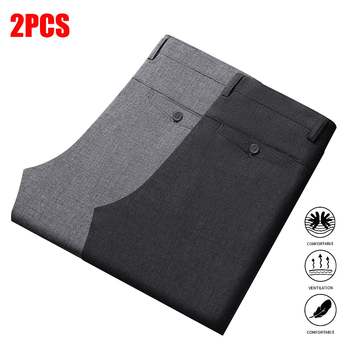 2-pack men’s casual pants, solid color, suitable for office and everyday wear; men’s dress pants, men’s long pants, men’s trousers, business pants