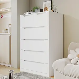 Raybee Tall Wood Dresser 6 Drawer Chest with Smooth Metal Rails, Modern Large Storage Cabinet for Bedroom, Living Room, Home Office, Stylish Luxury Dresser Organizer, 43.3"H x 27.5"L x 15.7"D