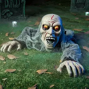 Halloween Decorations Outdoor Light-Up Zombie Groundbreaker with bloodstain and Creepy Sound for Halloween Outside Decor, Lawn, Yard, Patio, Graveyard Decoration, Haunted House Prop