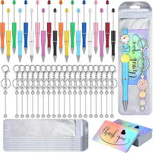 80Pcs Beadable Pen and Keychain Making Kit with Beadable Pens, Keychain Bars, Resealable Bags and Thank You Cards, DIY Craft Kit for Wedding Favors, Mother's Day Gifts, Teacher Gifts, Office