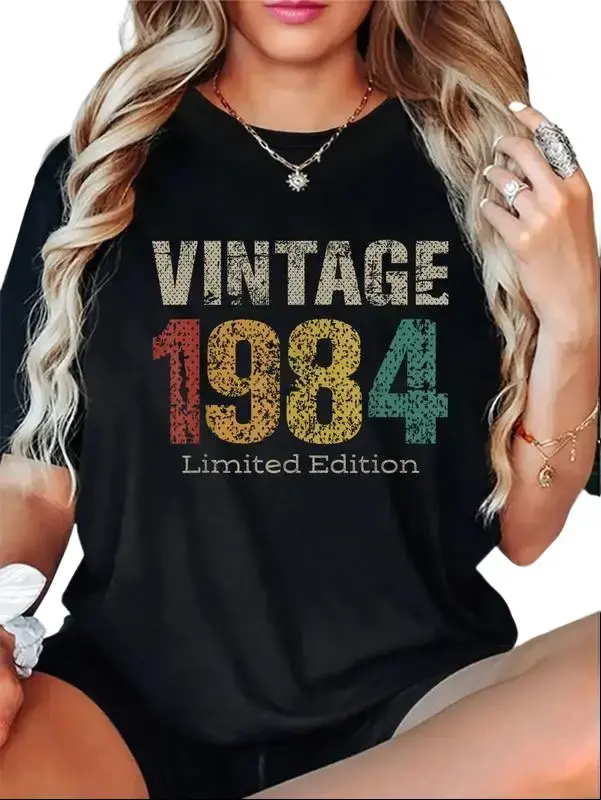 Men's Short-Sleeve 100% Cotton T-Shirt, Vintage 1984 Limited Edition, Everyday Fit with Prints, 41st Birthday Gift for 41-Year-Old, Bottoms Sold Separately