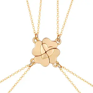Magnetic Matching Four Leaf Clover Best Friend BFF Necklace for 4, Gold Plated Fashion Jewelry Gifts for Girls Women