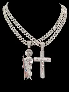 2 Style For Choose Men Hip Hop Cross Jesus & Saint Jude Pendant Necklace, Fashion Vintage Jewelry, Daily Wear or Party, Valentine Gift