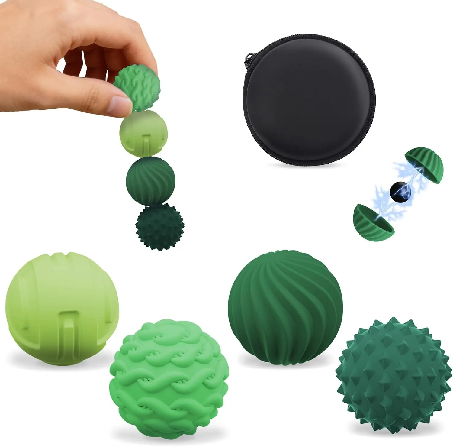 Silicone Magnetic Sensory Balls Fidget Toys,4 Pack Office Stress Toys,Green | Stress Relief Toys for Adults and Teens(14+), Suitable for Autism, ADHD, and Anxiety