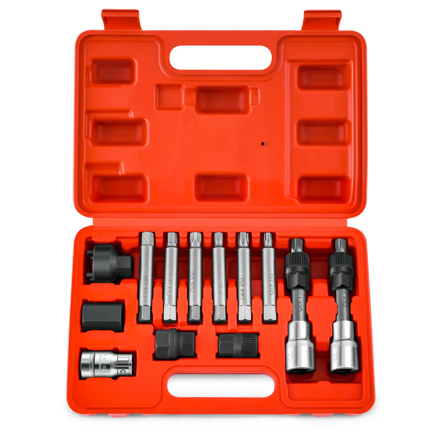 13pc & 18pc CR-V Alternator Freewheel Pulley Removal Hardware Tool Set with Multiple Bits, Sockets & 1-Way Clutch, Precision-Sized Chrome Vanadium Automotive Repair Accessories