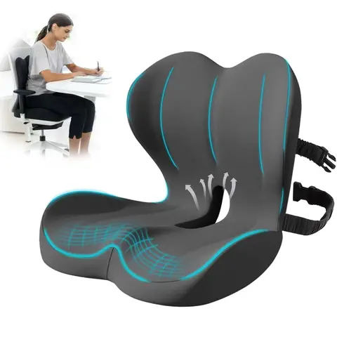 Ergonomic, Adjustable, Durable Memory Foam Seat Cushion with Strap, Lumbar Support, Non-Slip & Wrinkle Resistant Design - Office & Work Accessories for Desk/Cars/Chairs, Back Pain, Sciatica, Tailbone Relief, Household Textile Chair Accessory