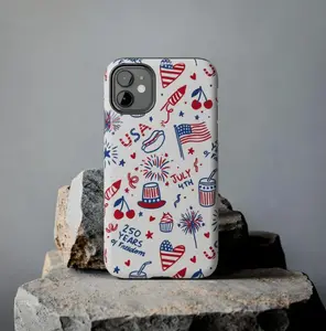 Patriotic July 4th Doodle Tough Phone Case | USA Flag Fireworks Hearts