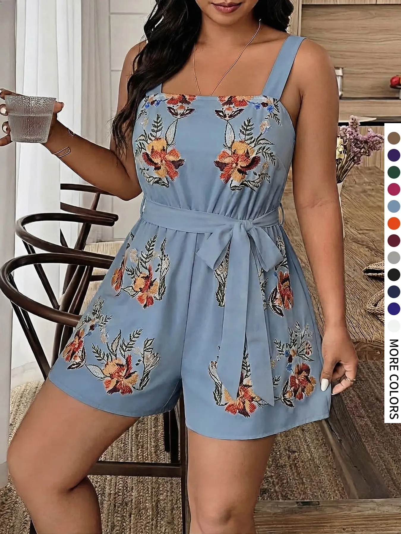 Plus Size Women's Floral Print Cami Sleeveless Short Romper