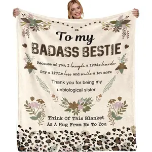 Cadeau léopard Badass Bestie - Couverture Badass Bestie - Cadeau pour sœurs - Cadeau pour sœur - Cadeau pour meilleures amies - Couverture en flanelle super douce - 127 x 152,4 cm
