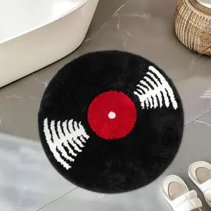 Fashionable Round Vinyl Record Print Carpet, Artistic Plush Fluffy Modern Rug for Living Room Bedroom Balcony, Easy Care Large Area Mat
