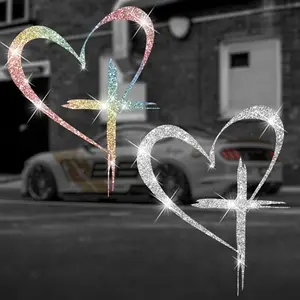 Shiny Love Cross Pattern Car Sticker, Waterproof Car Decorative Sticker, Creative Car Decoration Accessories, Body Scratch Masking Sticker, Decal For Cars