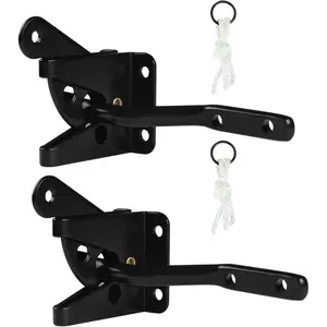 Upgrade Self-Locking Gate Latch for Wooden Fence, Automatic Gravity Lever Door Latches with  Fasteners & Pull String for Secure Pool, Garden, Black Finish/4.7in, 2 Pack