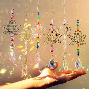 6-Piece Lotus Glass Lamp Set, Rotating Bead Crystal Decorations, Home Window Decoration, Wedding & Holiday Theme, Outdoor Wind Chimes