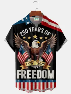 250 Years of Freedom Independence Day Hawaiian Shirt, 1776-2026 America 250th Anniversary Button Down Shirt, Patriotic Eagle USA Flag Shirt for Adults and Youth