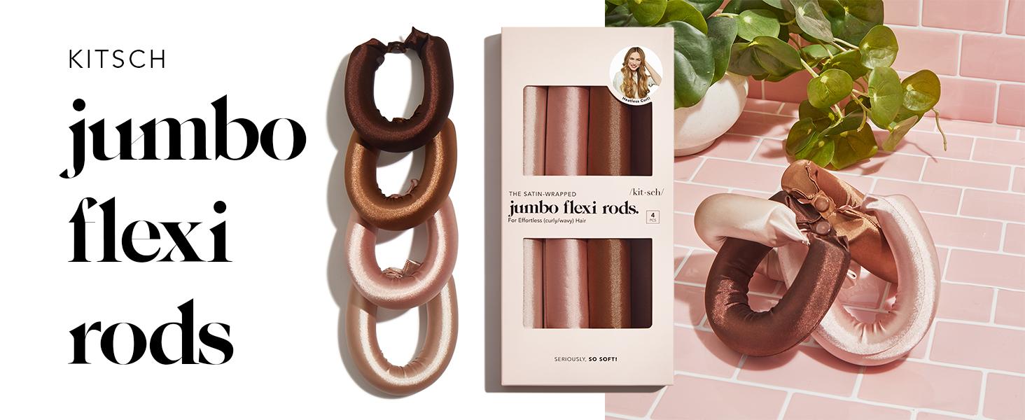 Kitsch Satin Heatless Curling Rod - Jumbo Flexi Rod, Heatless Hair Curler for Overnight, Soft Hair Curlers, Heatless Curlers for Women, 4pcs, Rosewood Kitsch Satin Heatless Curling Rod - Jumbo Flexi Rod, Heatless Hair Curler for Overnight, Soft Hair Curlers, Heatless Curlers for Women, 4pcs, Rosewood