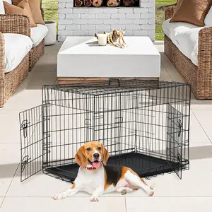 36 inch Dog Crate Kennel Cage with Double Door Folding Metal Wire Construction Removable Tray & Divider Panel for Medium Dogs Black Durable Pet Crate