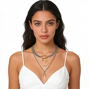 Gold Statement Necklace,Muliti Layered Necklaces for Women,Chunky Two Tone Mixed Metal Necklace Set with Charm Pendant, Paperclip Stacked Chain, Trendy Coin Jewelry Gift for Her Gifts for Chrismas