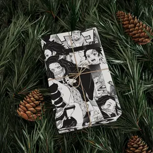 Siblings Demon Slayer tanjiro and Nezuko kamado of Kimetsu no Yaiba in Black and White Manga Wrapping Papers | Gifts, Neutral | Anime, Weeb
