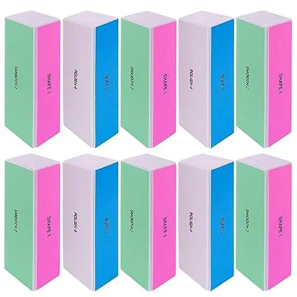4-Way Nail Buffer Block 10 Pack, 4 Sided Nail Buffing Polisher Block 120/240/600/3000 Grit, Professional Nail File for Natural, Acrylic & Gel Nails, Smoothing & Shining Fingernails