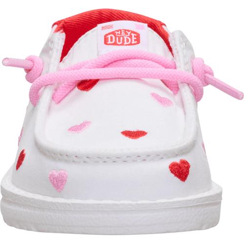 HEYDUDE Wendy Kids Embroidered Hearts - Comfortable Slip on Shoes for Valentine's Day