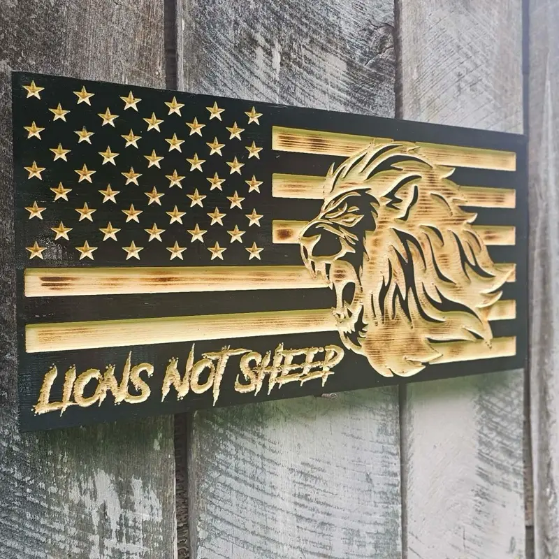 Lions Not Sheep Wooden Flag