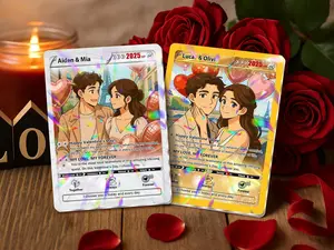 Personalized Pokemon Valentine’s Day Card, Custom Anime Photo Card, Valentine Gift, Game Couple Card, Gift for Game Couples,Gift for Him/Her