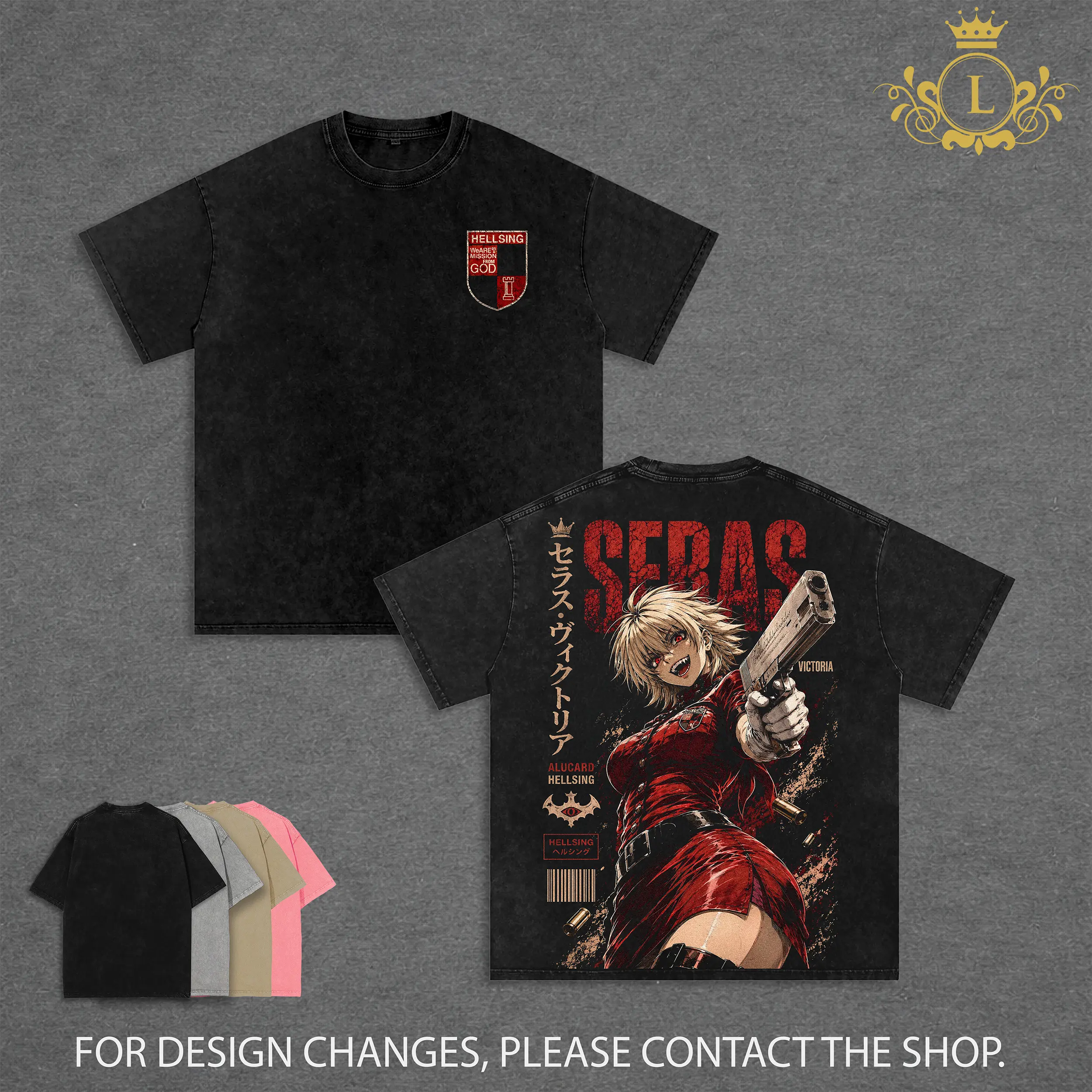 Seras Victoria Hellsing T-Shirt, Vintage Washed Anime Graphic Tee And Hoodie, Oversized Heavyweight Cotton Streetwear Shirt, Unisex Anime Fashion Top, Gift for Hellsing Fans Men & Women