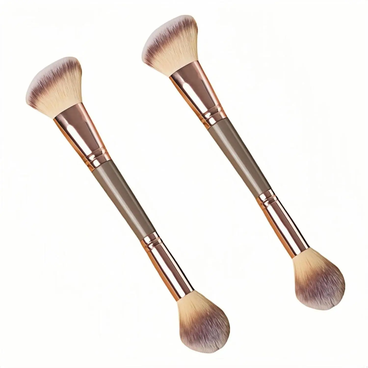 Dual-Ended Foundation Brush - 7.68in Long Cruelty-Free Soft Bristles, 2-in-1 Blending Tool That Blends Easily for Smooth Finish on Sensitive Skin