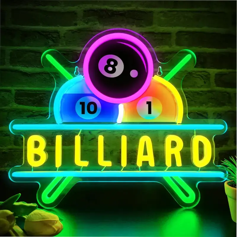 Billiard LED Neon Sign - Indoor Pool Theme Light with Vibrant Glow, Home Improvement Lighting Accessory for Pool Players, Game Room, Indoor Use