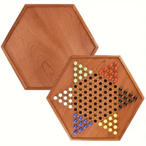 Wooden Chinese Checkers Set with Storage Drawer, 60 Acrylic Marbles in 6 Colors - 12 Spare Marbles, Suitable for 6 Players, Classic Strategy Game, Perfect for All Ages, Great Family Gathering and Party Games