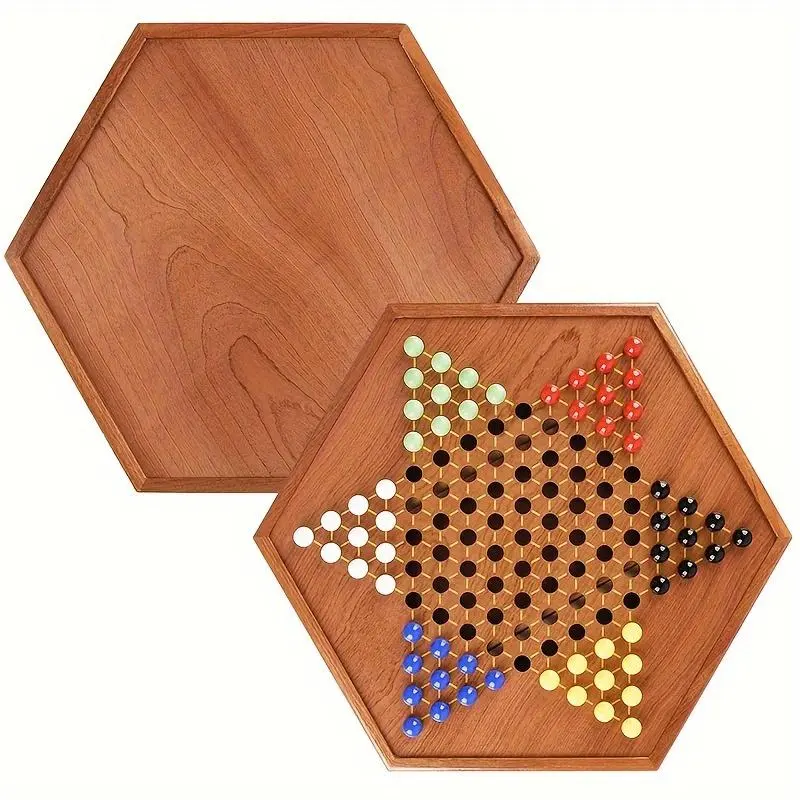 Wooden Chinese Checkers Set with Storage Drawer, 60 Acrylic Marbles in 6 Colors - 12 Spare Marbles, Suitable for 6 Players, Classic Strategy Game, Perfect for All Ages, Great Family Gathering and Party Games