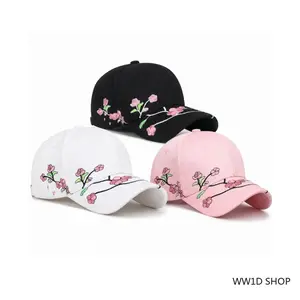 3-Pack Unisex Peach Blossom Embroidered Baseball Caps — Adjustable Sun Hats Ideal for Outdoor Sports, Travel, the Beach, and Casual Wear
