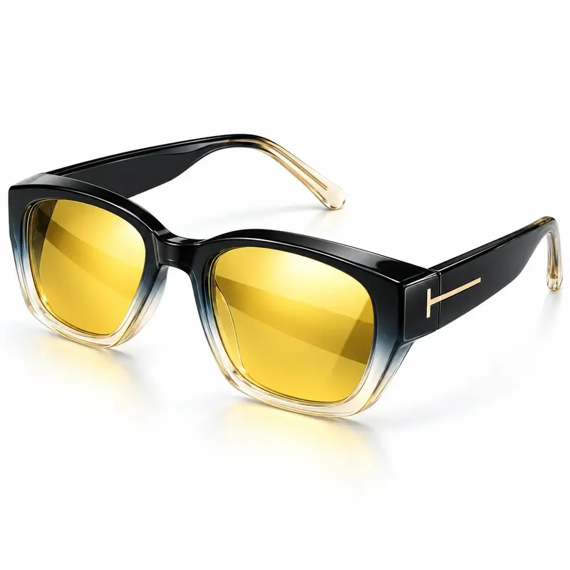 【Night Vision Driving Glasses】LVIOE Oversized Women's Anti-Glare Polarized Yellow Lens Over-Glasses Frames, Non-Prescription LN7511