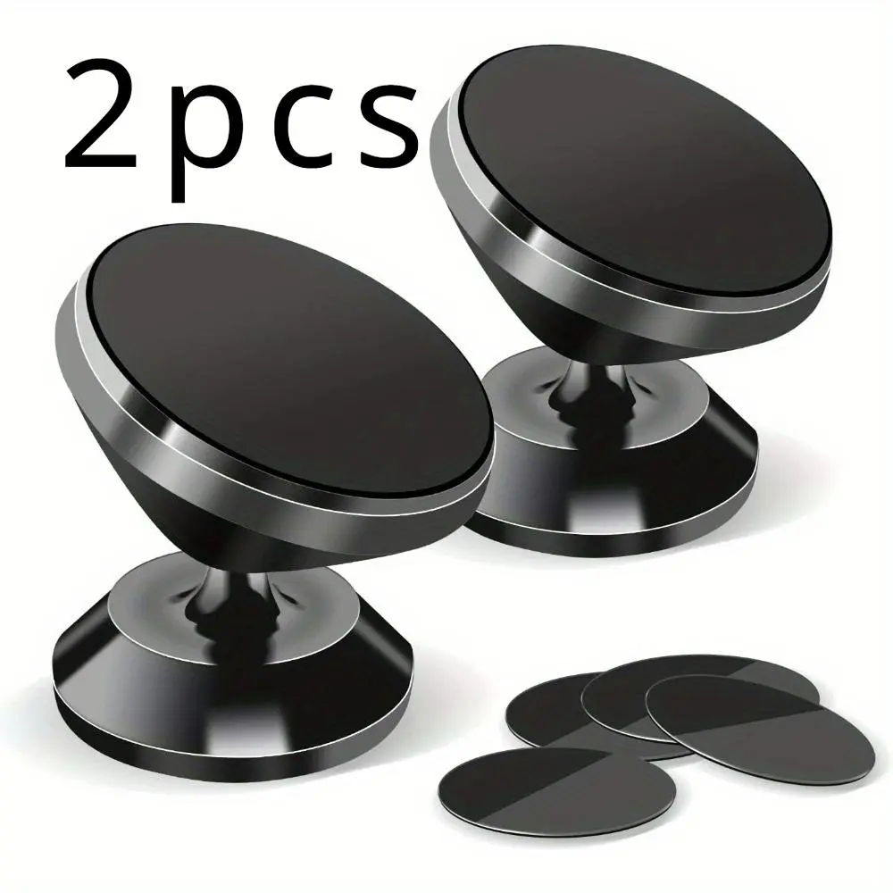 Two Sets of Magnetic Car Phone Holders Featuring a Powerful Magnet, Complete with Four Metal Plates. This Dashboard Mount Allows for 360-Degree Rotation And Adjustable Viewing Angles, Compatible with Iphones, Samsung Devices, And Others