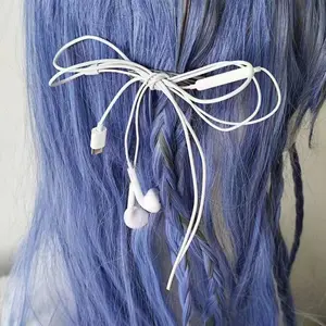 Y2K Cyberpunk Retro Wired Earphone Bow Hair Clips Millennium Grunge Hair Accessories for Vintage & Futuristic Styles charms
