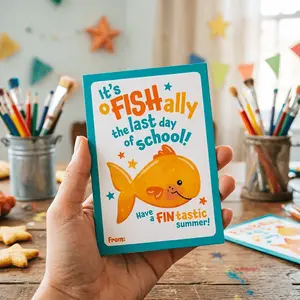 20 Pcs School Last Day Labels, Stickers, Classroom Snack Tags, Fish Biscuit Year End Gift for Students, Teacher Gift, Summer