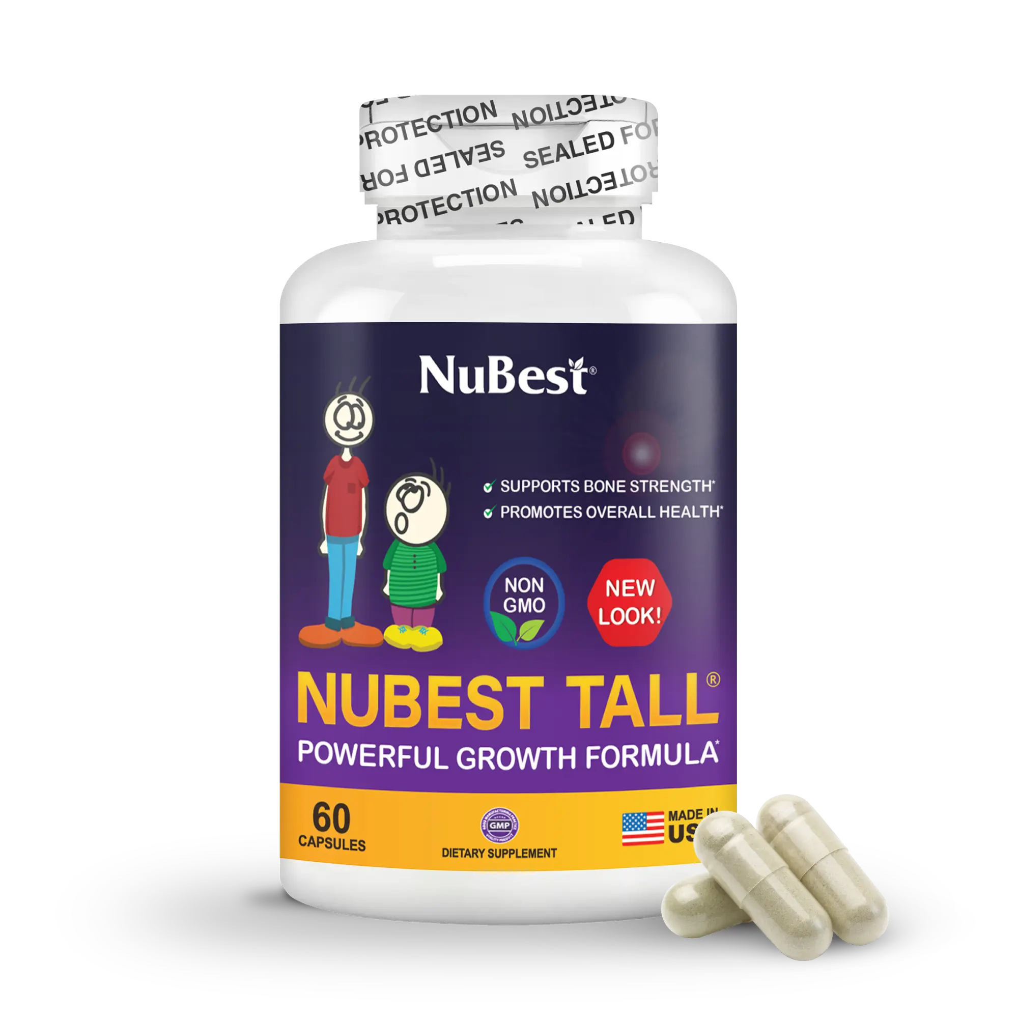 NuBest Tall, Powerful Bone Growth Formula for Ages 5+, with Calcium, Collagen and Precious Herbs, 60 Capsules