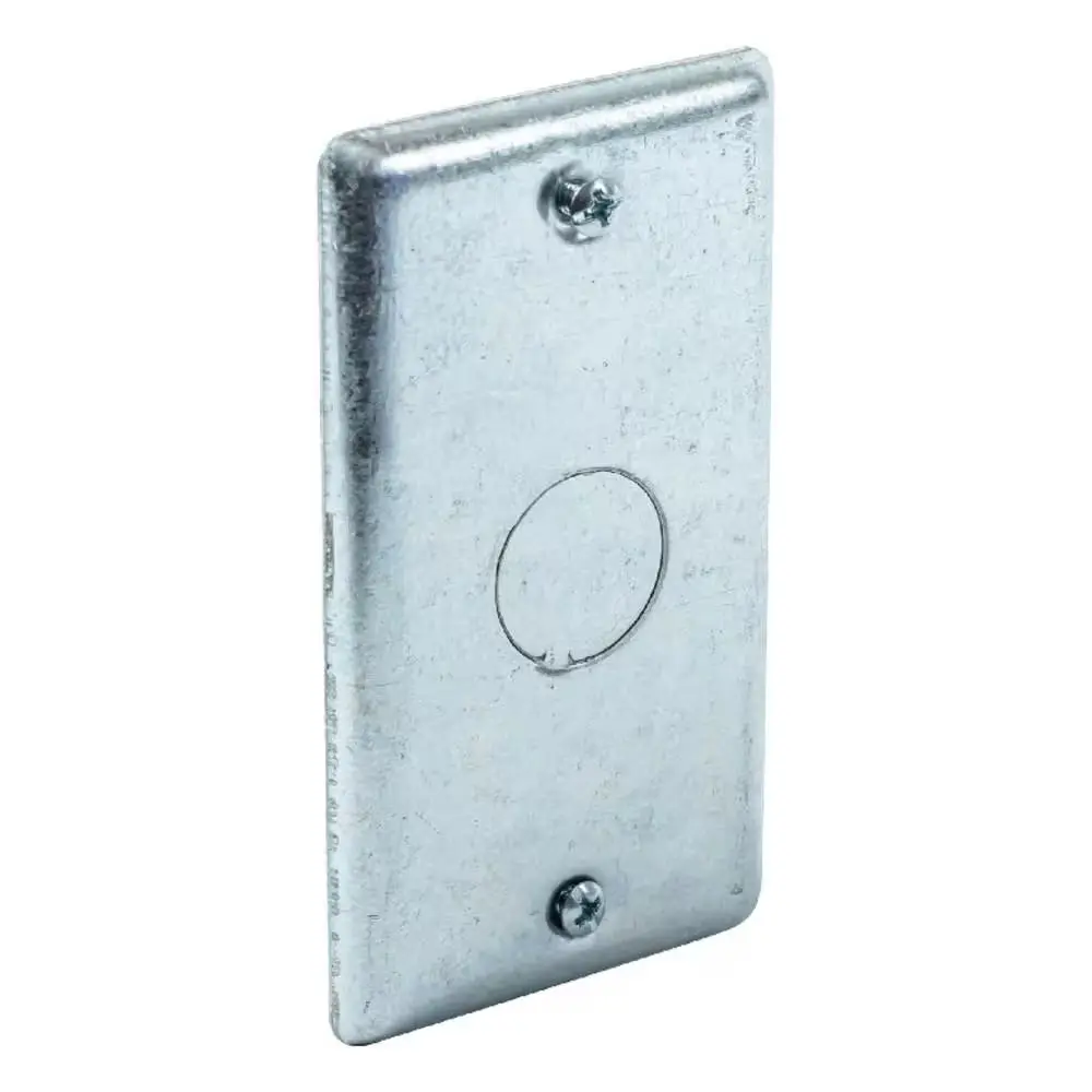 4 In. H X 2 In. W Steel Metallic, 1-Gang Electrical Box Cover with 1/3 In. KO (1-Pack)
